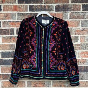 Saxton Hall Art Deco Black Velvet Vintage Jacket